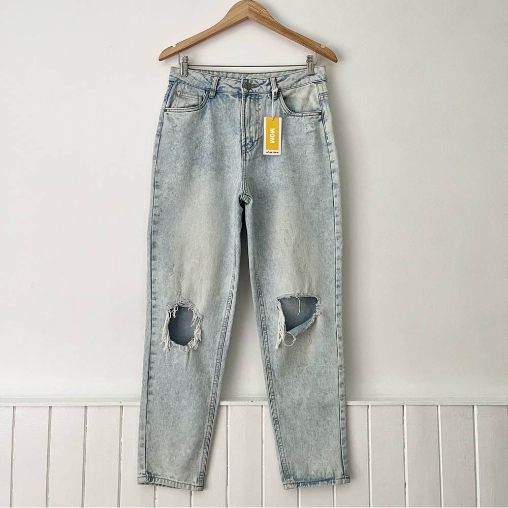 Refuge Vintage High Rise Acid Wash Distressed Mom Jeans Size 5